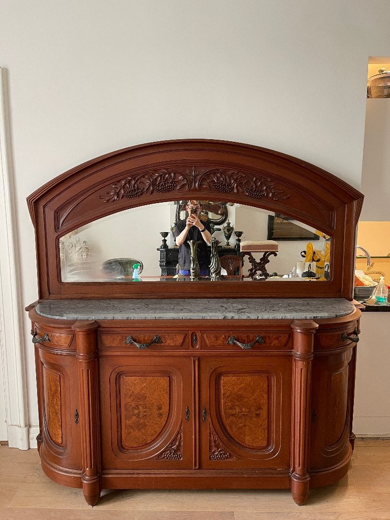 Antiek Art Nouveau buffet met spiegel en marmeren blad, Antiek en Kunst, Antiek | Meubels | Kasten, Ophalen