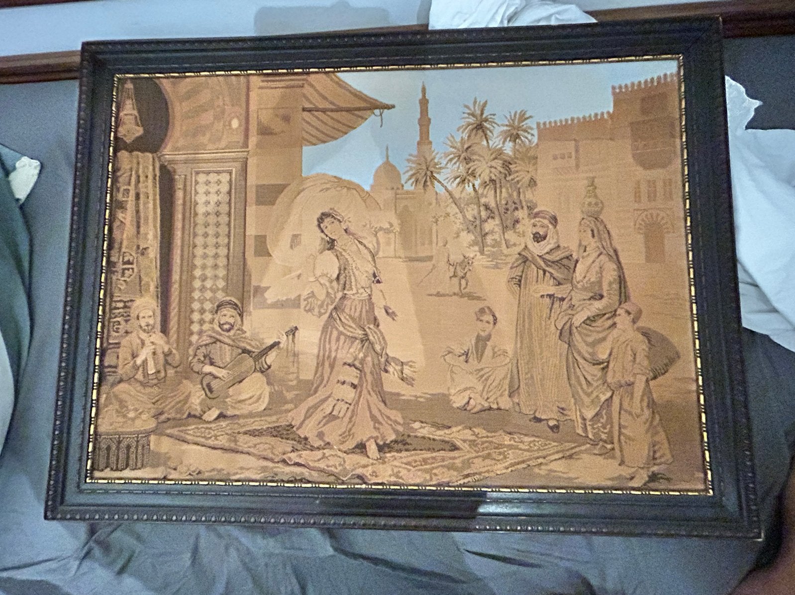 Oosters tafereel wandtapijt in lijst 75 x 96 cm, Ophalen, Klassiek, Overige onderwerpen, Ingelijst