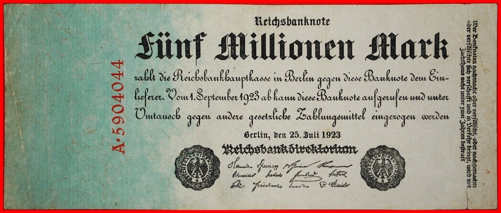 Ⰺ REICHSBANKNOTE: GERMANY 5000000 MARK 1923 PREFIX LETTER A!, Postzegels en Munten, Bankbiljetten | Europa | Niet-Eurobiljetten