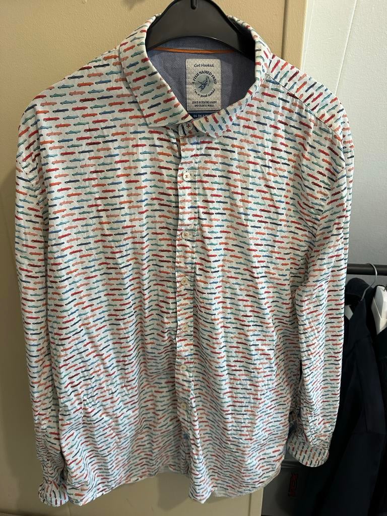A Fish Named Fred overhemd met auto print - 3XL, Kleding | Heren, Ophalen of Verzenden, Zo goed als nieuw, Overige kleuren, Overige halswijdtes