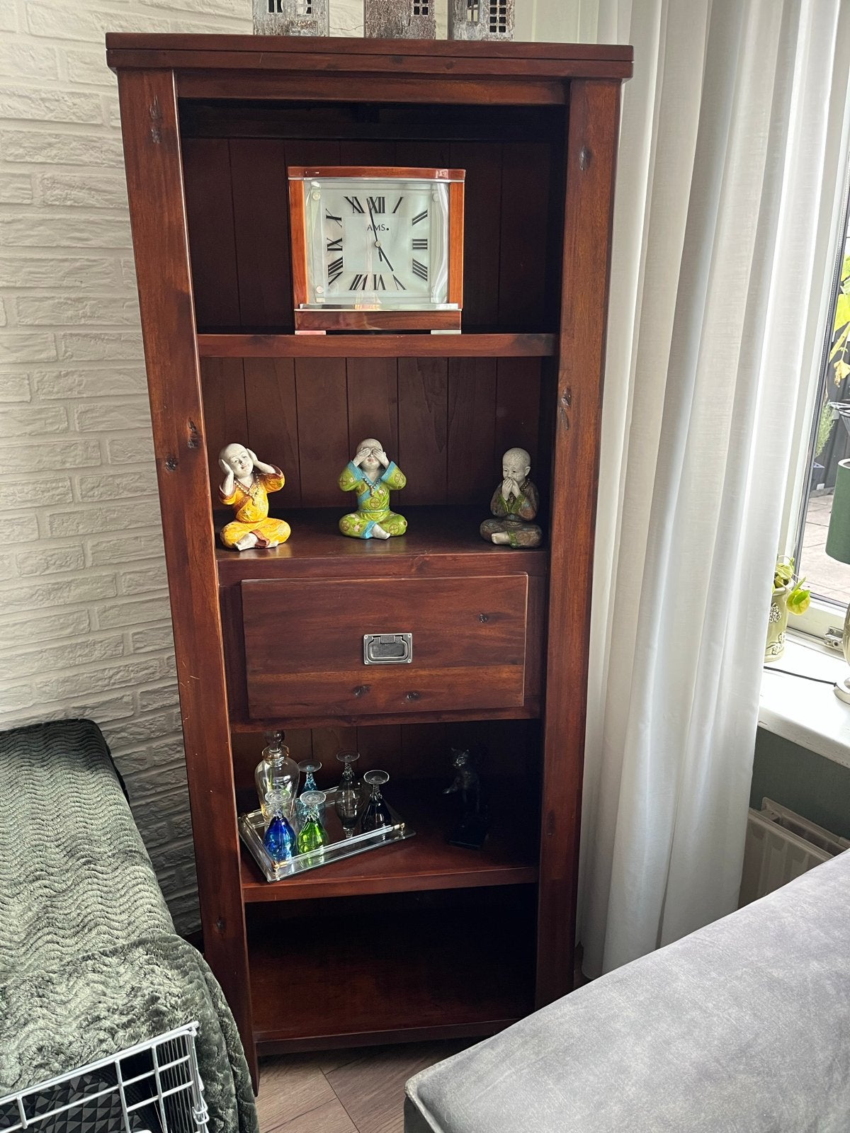 Massief houten boekenkast met lade, Ophalen, Gebruikt, 50 tot 100 cm, Met lade(s)