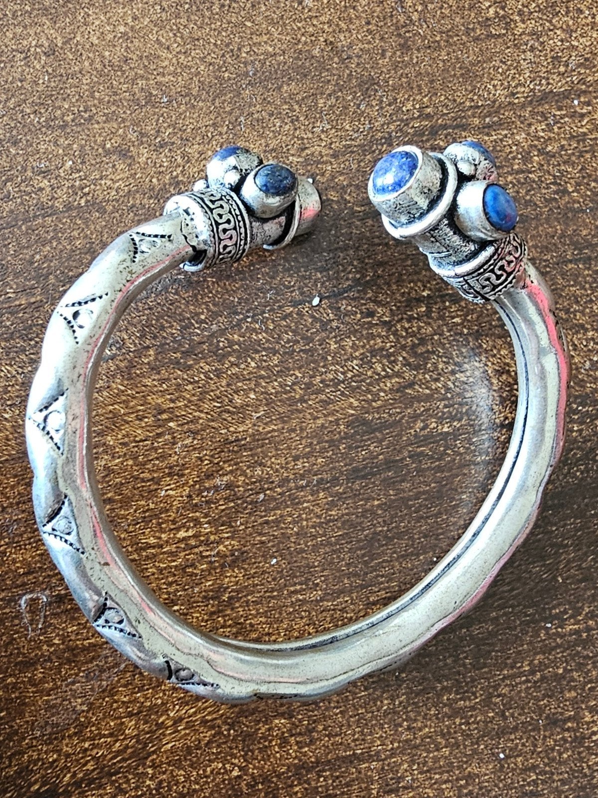 zilveren slavenarmband met blauwe lapis stenen, Sieraden, Tassen en Uiterlijk, Ophalen of Verzenden, Zo goed als nieuw, Blauw