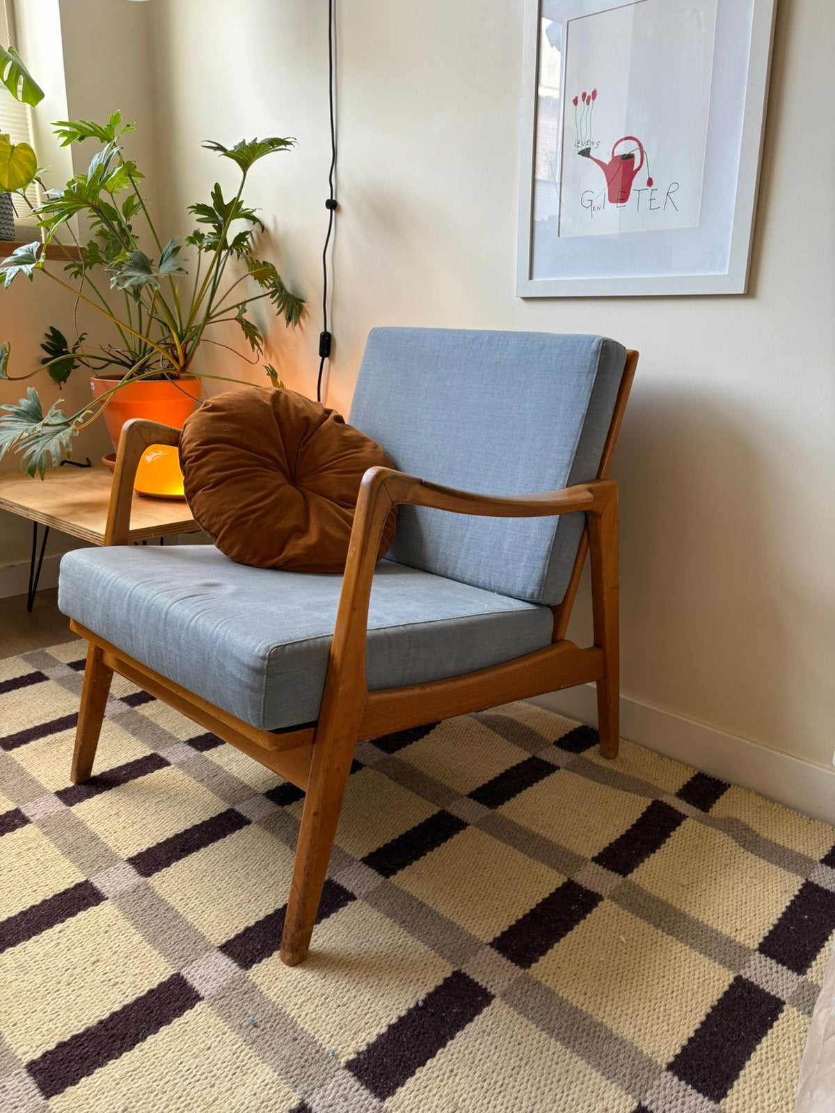 Vintage jaren 60 fauteuil – mid century / Scandinavisch, Ophalen, Zo goed als nieuw, Minder dan 75 cm, 50 tot 75 cm