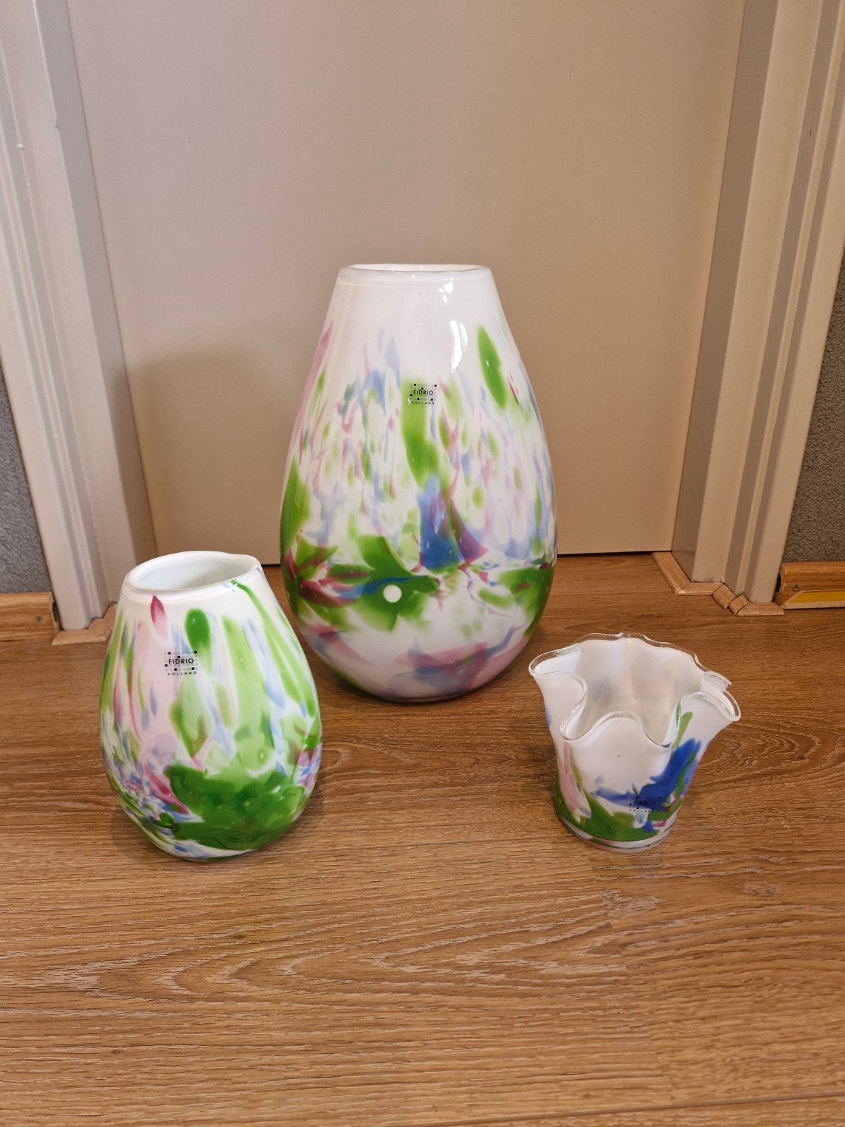 Fidrio Holland Glazen Vazen Set - Handgeblazen Kunstglas, Antiek en Kunst, Ophalen