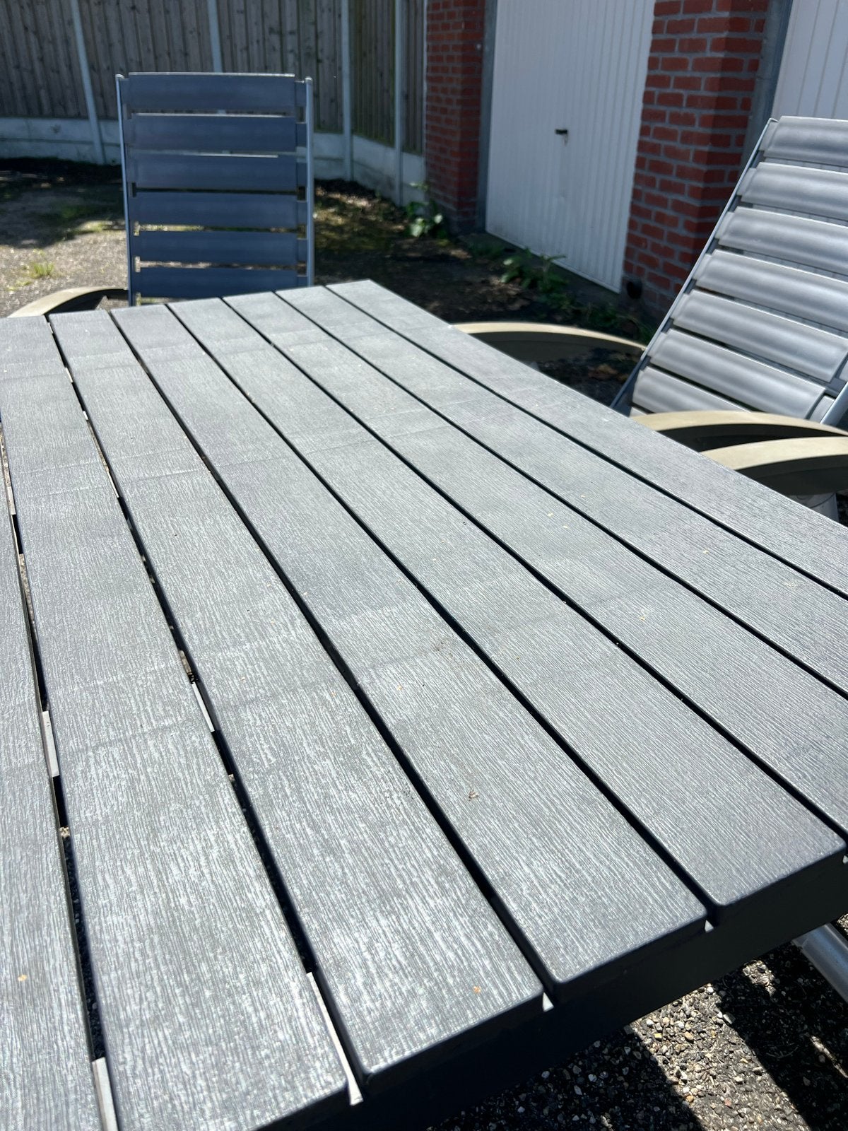 Tuinset met hoge tafel en 6 stoelen met kussens, Ophalen, Gebruikt, Eettafel, 6 zitplaatsen