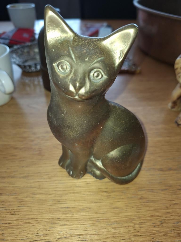 Vintage Messing Kat Beeldje - Decoratief Figuur, Antiek en Kunst, Ophalen of Verzenden