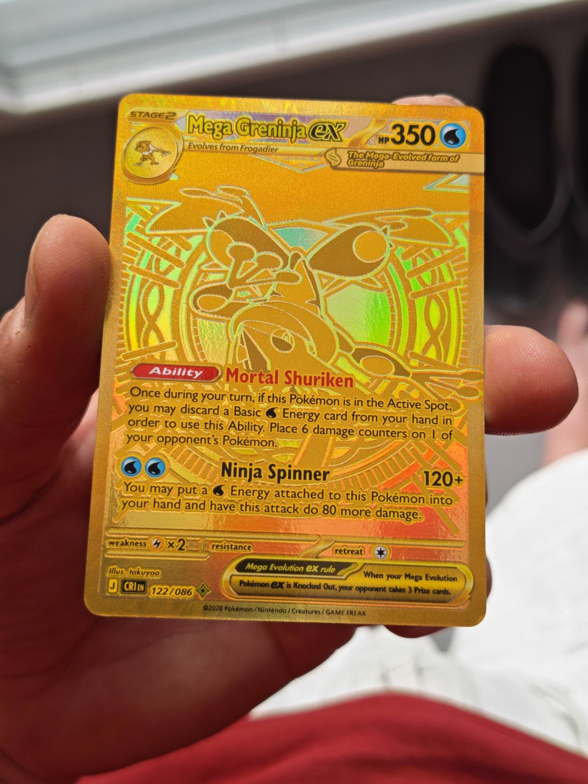 Mega Greninja EX Pokémon Kaart - Full Art Gold, Ophalen of Verzenden, Zo goed als nieuw, Losse kaart, Foil