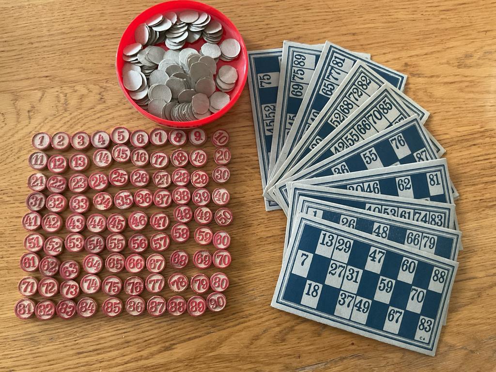 Vintage Bingo Spel met Houten Nummers en Kaarten, Ophalen of Verzenden, Gebruikt