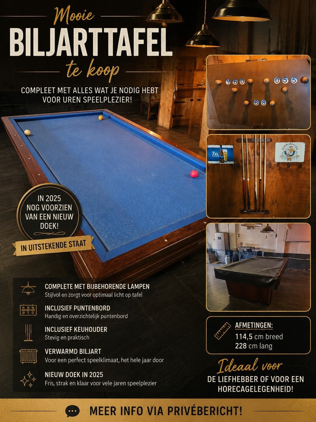 Complete Biljarttafel met accessoires, Ophalen