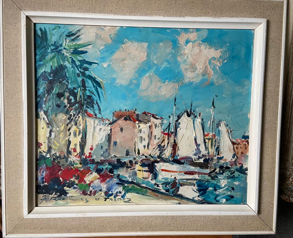 Haven van St.Tropez gesigneerd., Antiek en Kunst, Kunst | Schilderijen | Klassiek, Ophalen