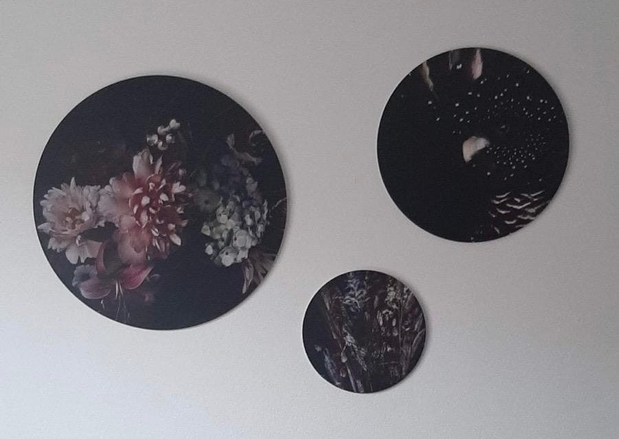 Set van 3 Wandcirkels met Bloemen en Vogels, 90 cm, Meerkleurig, Ophalen of Verzenden, Zo goed als nieuw