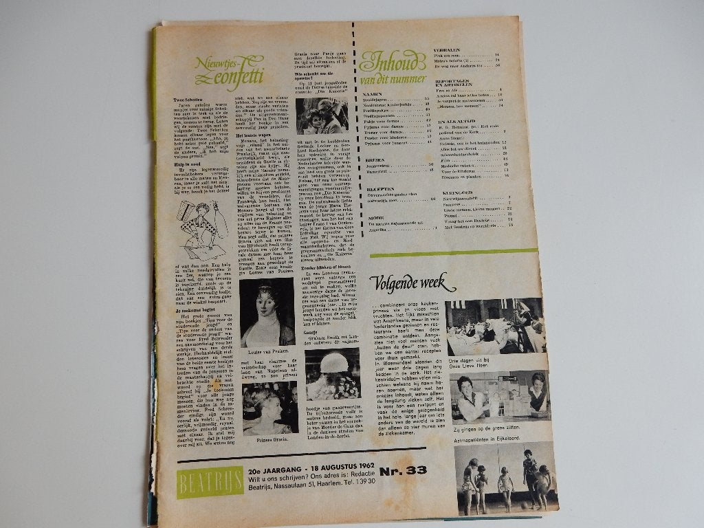 Prinses Gracia in artikel "Nieuwe Confetti" Beatrijs 1962., Ophalen of Verzenden, 1960 tot 1980, Nederland, Knipsel(s)