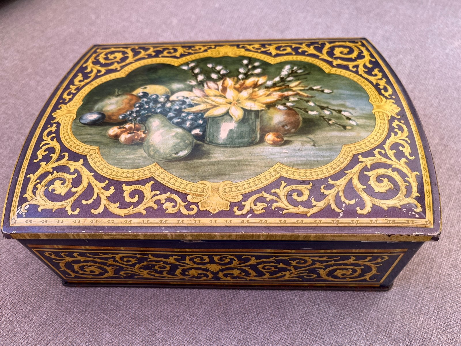 ‘50 Vintage koekblik, Monarch Bad Godesberg, bloemen/fruit, Ophalen of Verzenden