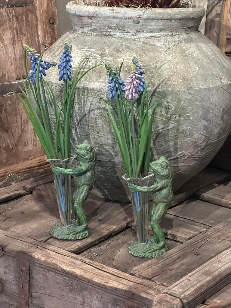 Vaasje kikker met kunst blauwe druifje, Ophalen of Verzenden