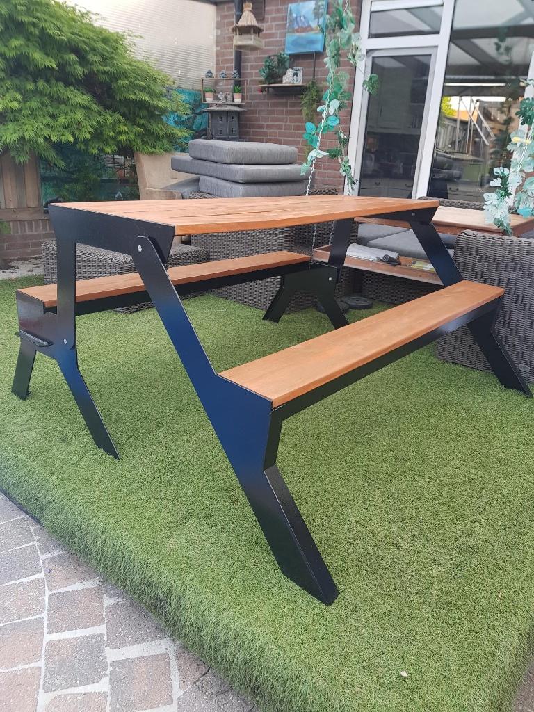 Tuinbank verstelbaar, Tuin en Terras, Tuinsets en Loungesets, Ophalen, 6 zitplaatsen, Zo goed als nieuw, Hout