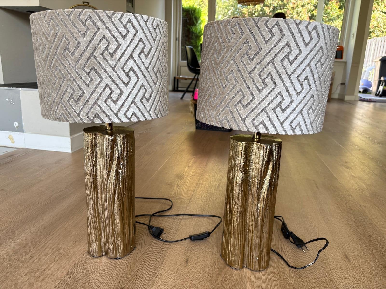 2 gouden 'boomstam' tafellampen Light & Living, Ophalen, Gebruikt, Goud, E27 (groot)