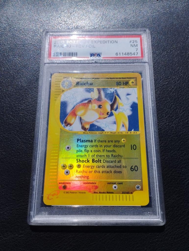 Raichu Reverse Holo Pokemon kaart Expedition base set PSA7, Ophalen of Verzenden, Zo goed als nieuw