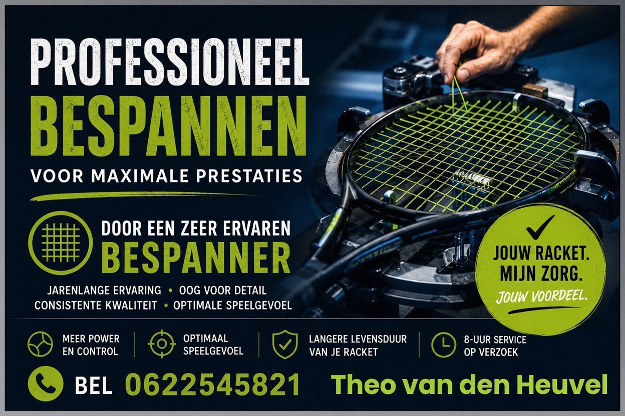 Racket bespannen omgeving Den Bosch, Sport en Fitness, Tennis, Ophalen, Nieuw, Overige typen, Overige merken