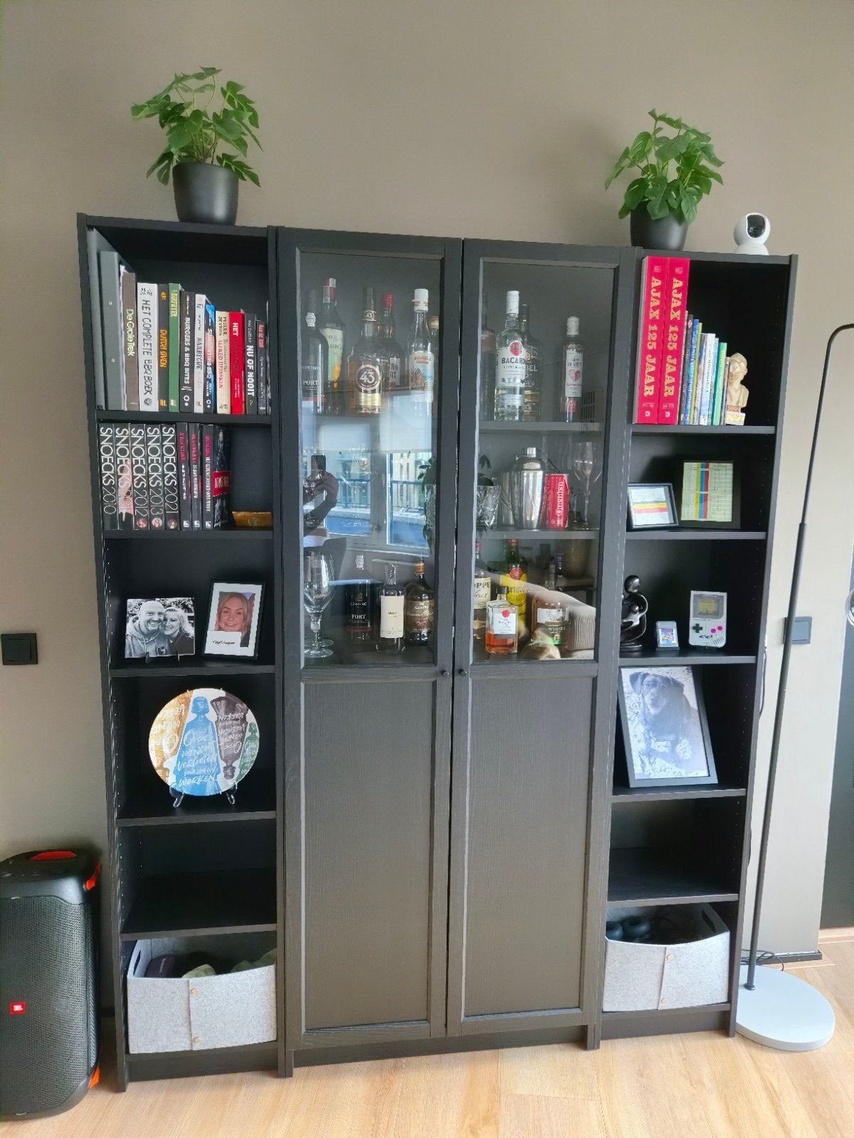 IKEA Billy Boekenkasten met Oxberg deuren - Zwart, Ophalen, 200 cm of meer, 150 tot 200 cm, Zo goed als nieuw
