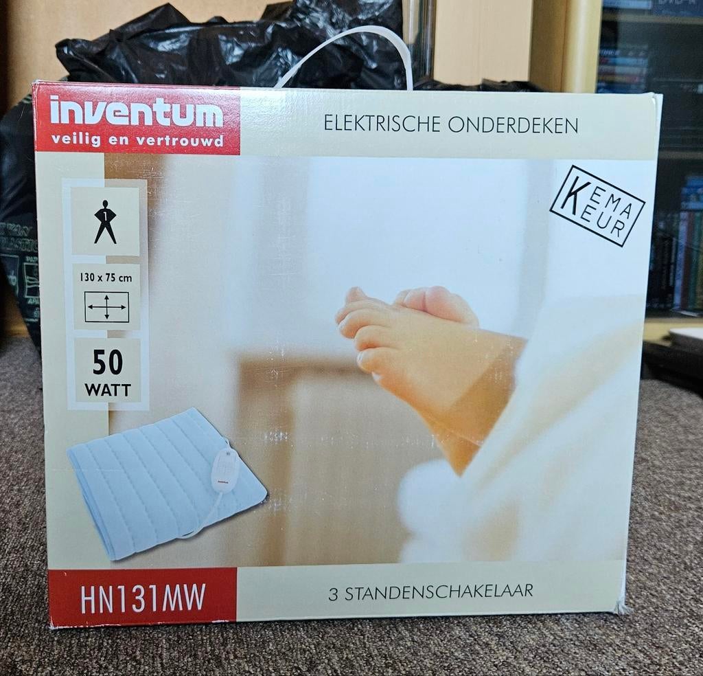 Inventum Elektrische Onderdeken 130x75cm - 50W, Ophalen, Eenpersoons, Blauw, Nieuw