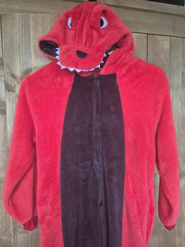 Leuke rode draak onesie - Maat 140, Ophalen of Verzenden, Gebruikt, Jongen of Meisje, Nacht- of Onderkleding