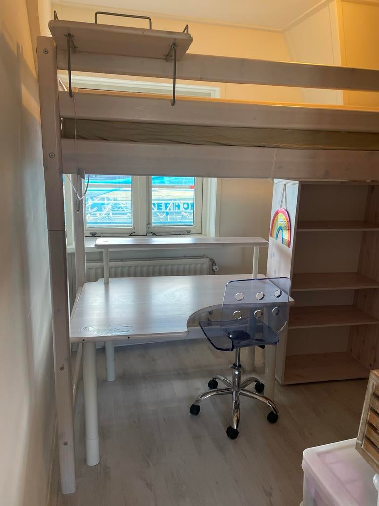 Flexa Hoogslaper Whitewash met Bureau en Boekenkast, Ophalen, Gebruikt, Hoogslaper