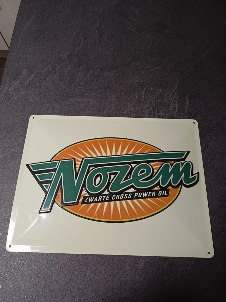Vintage Nozem Zwarte Cross Power Oil Emaille Reclamebord, Ophalen of Verzenden, Zo goed als nieuw, Reclamebord