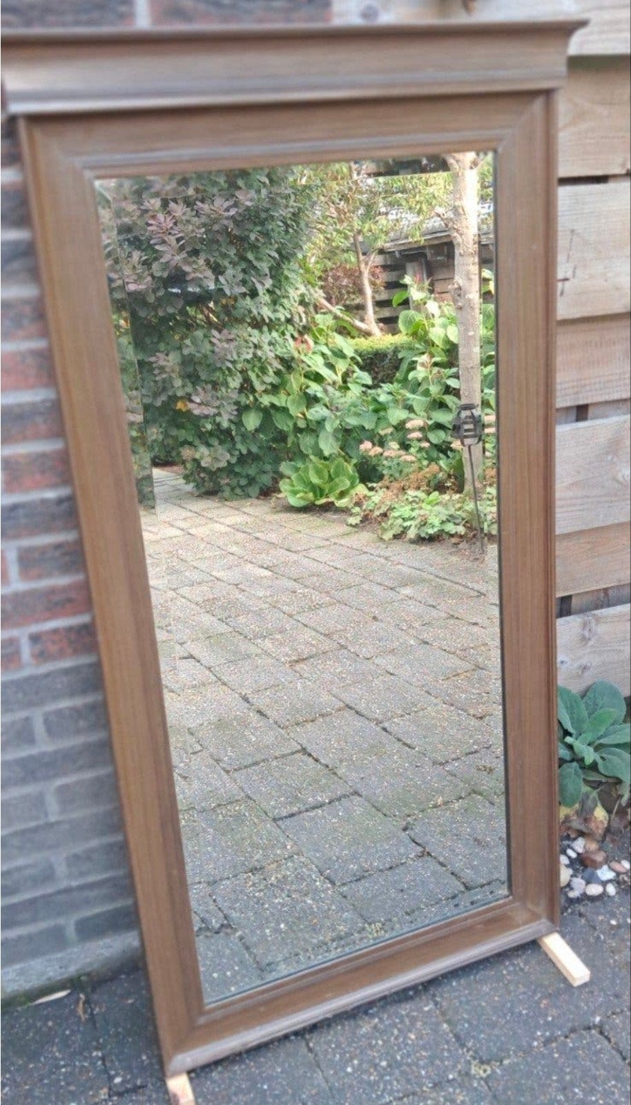 vintage grote eiken spiegel, Huis en Inrichting, Ophalen, Rechthoekig, Minder dan 100 cm