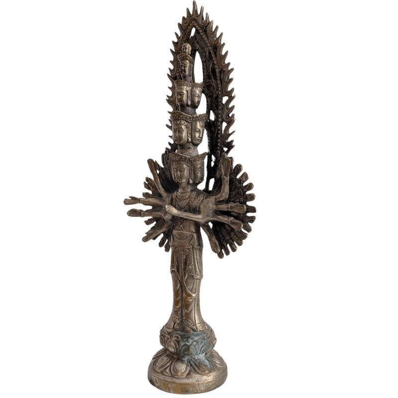 Bronzen Guanyin met Duizend Armen – China, Qing-periode –127, Gebruikt, 36 cm, Ophalen of Verzenden, Zilver