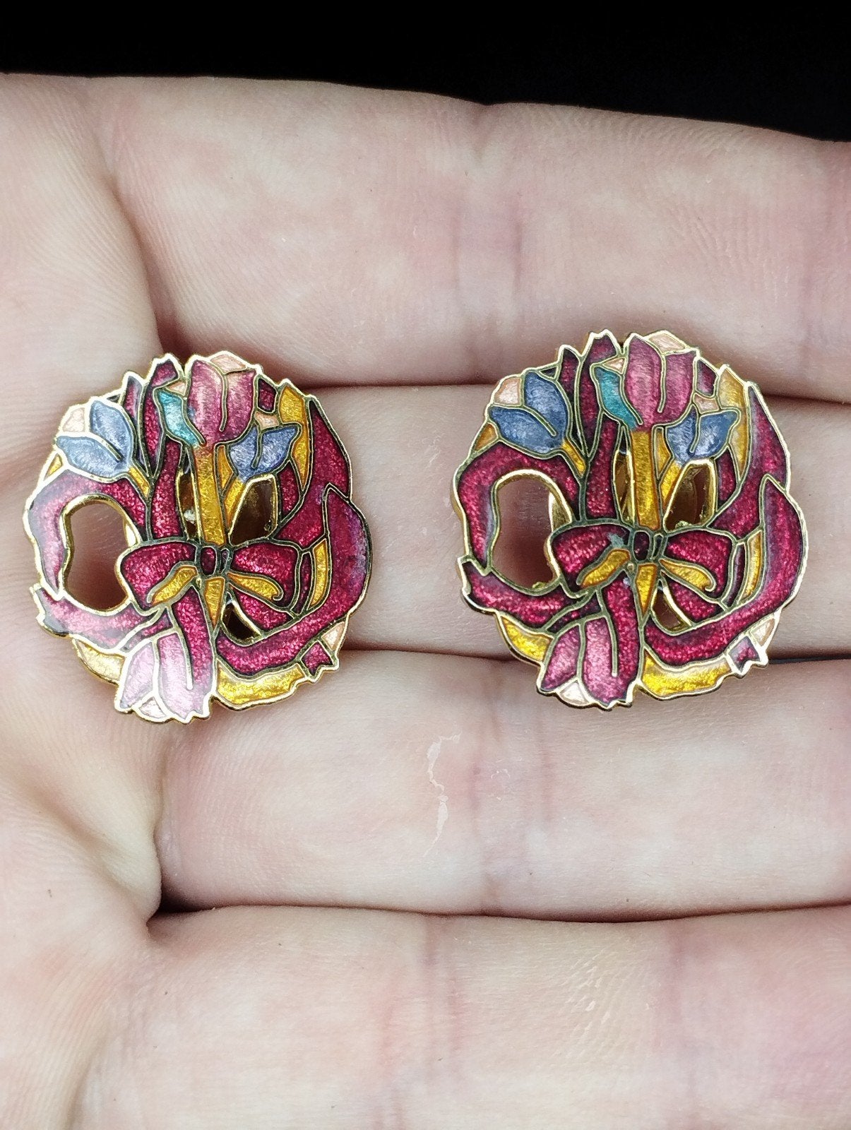 Prachtige vintage clipoorbellen met cloisonné-emaille., Ophalen of Verzenden, Zo goed als nieuw, Overige materialen