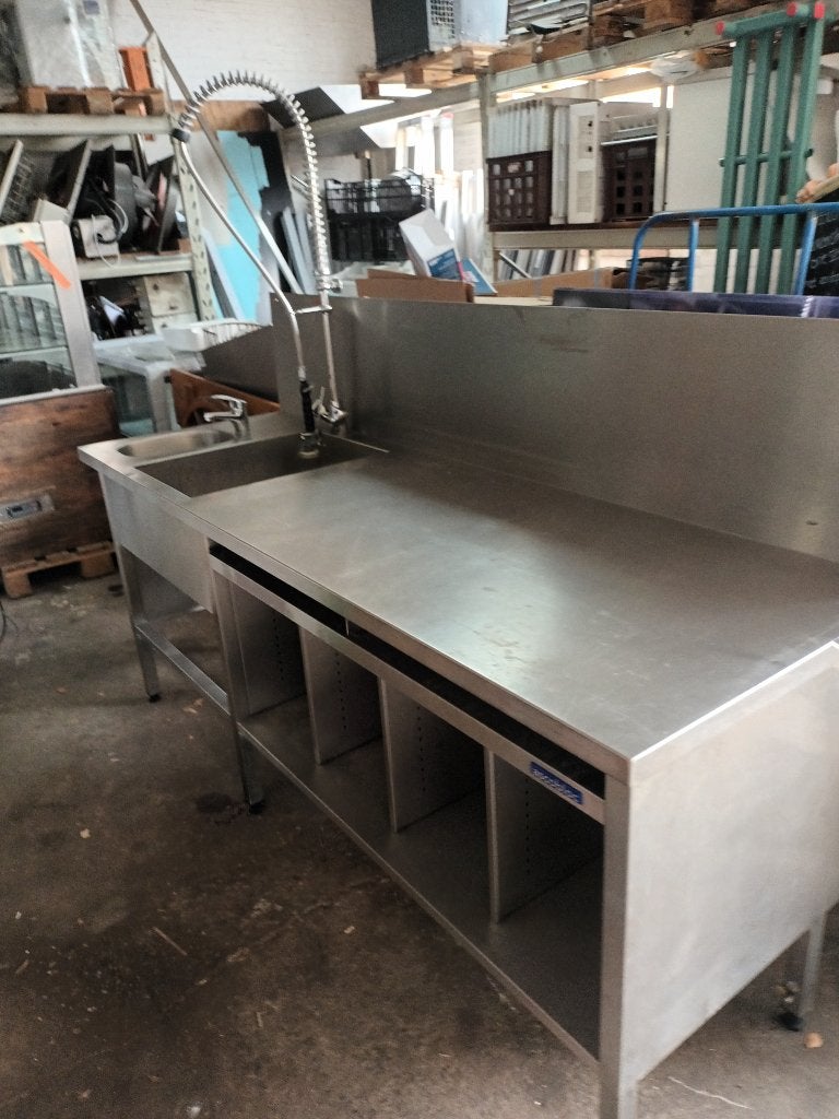 Spoeltafel 218x70x92  met spoelbakken links en kranen, Ophalen of Verzenden, Gebruikt, 25 tot 50 cm, Minder dan 100 cm