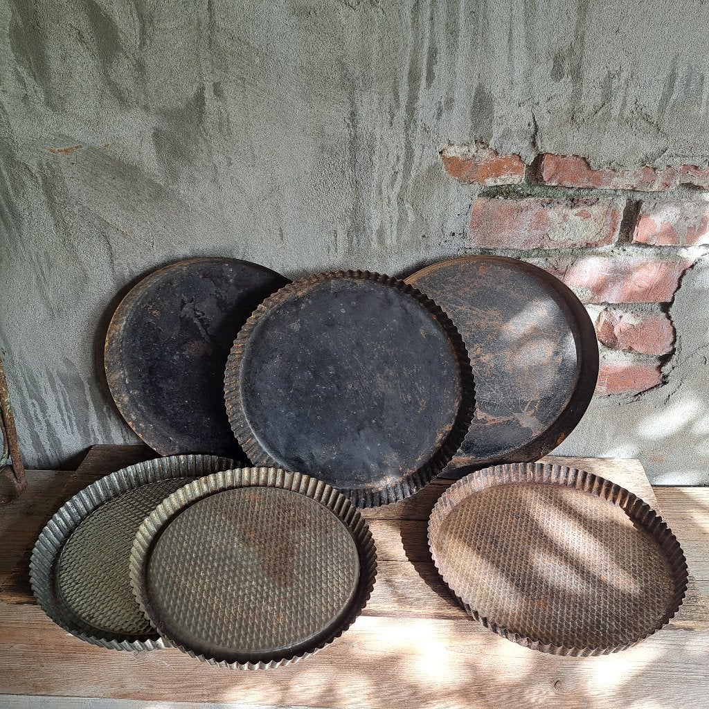 1x Oude brocante metalen vlaaiplaat bakvorm taartvorm Etage3, Gebruikt, ., Ophalen of Verzenden, .