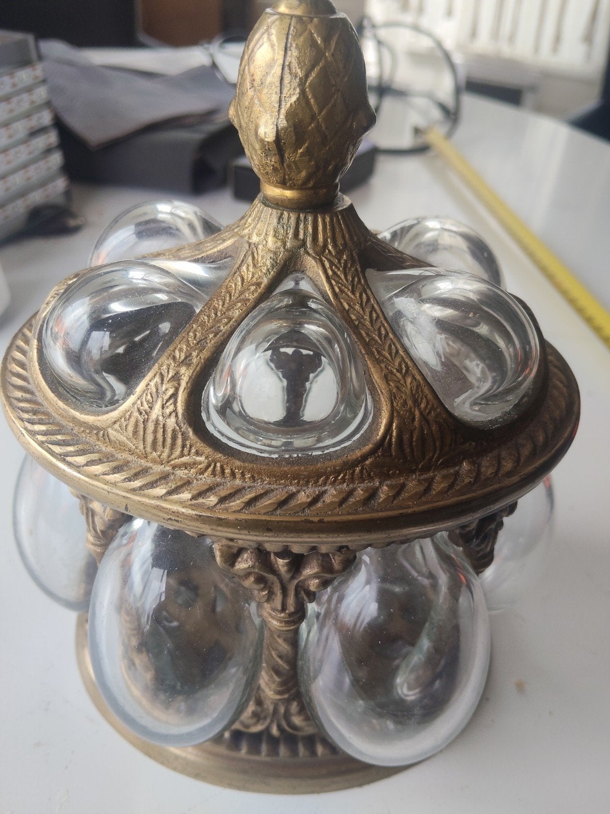 Vintage Hollywood Regency Apothekerspot  Messing & Glas 17cm, Huis en Inrichting, Woonaccessoires | Etagères, Ophalen of Verzenden