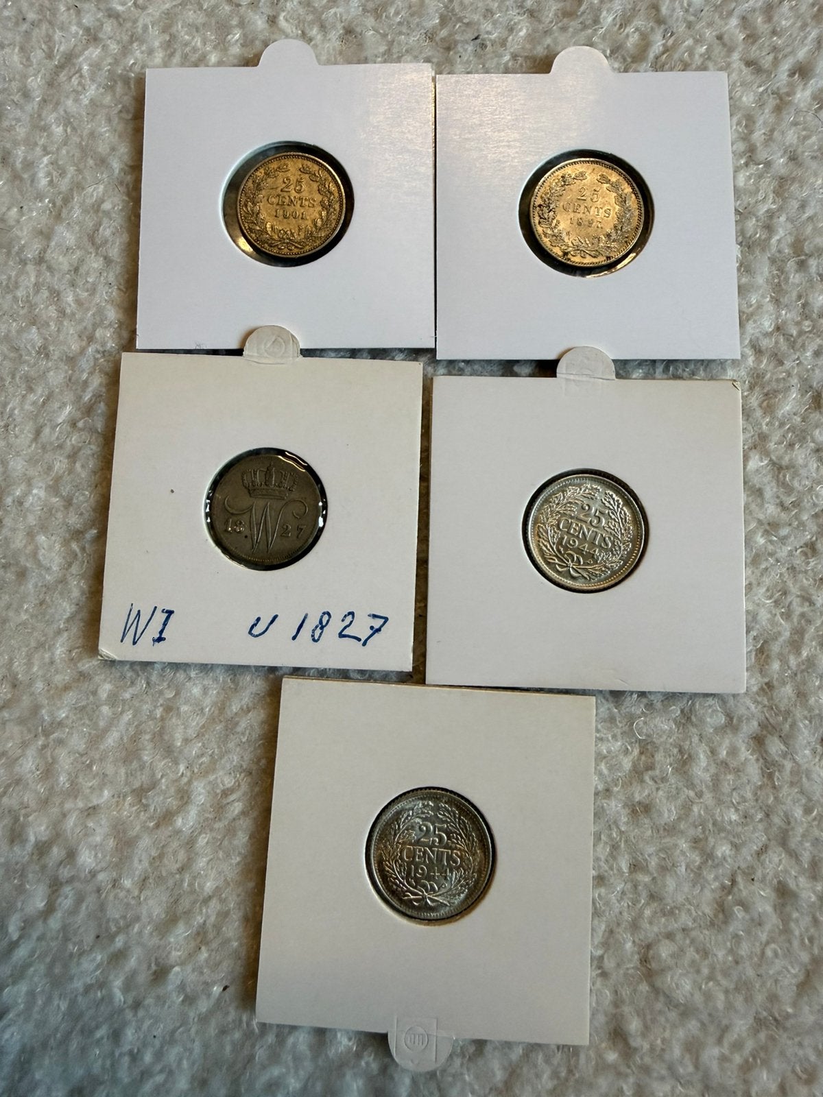 5 nette kwartjes Wilhelmina en Wiilem I, Postzegels en Munten, Munten | Nederland, Setje, Zilver, 25 cent, Ophalen of Verzenden