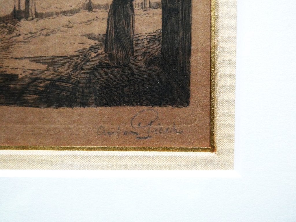 Ets Anton Pieck Muurhuizen Amersfoort Dieventoren 1916, Ingelijst, Ets, Stadsgezicht, 27 cm