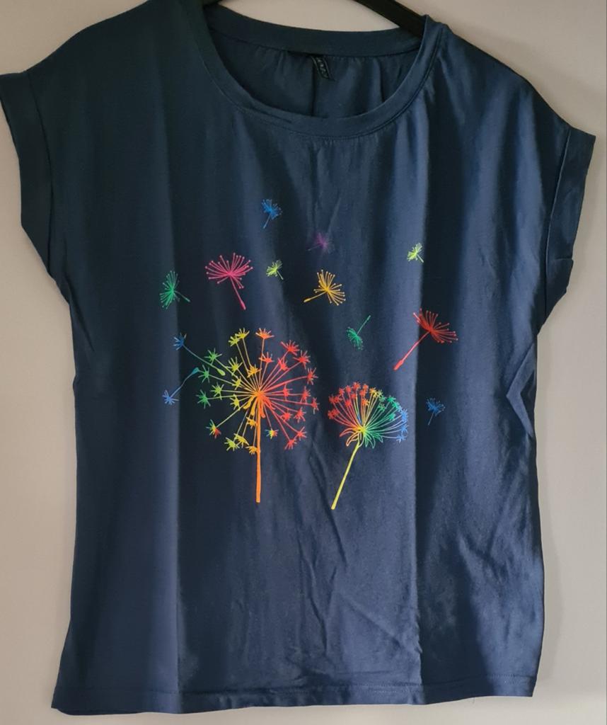 SHIRT BLOEM BLAUW M, Kleding | Dames, Ophalen of Verzenden, Nieuw, Blauw, Korte mouw