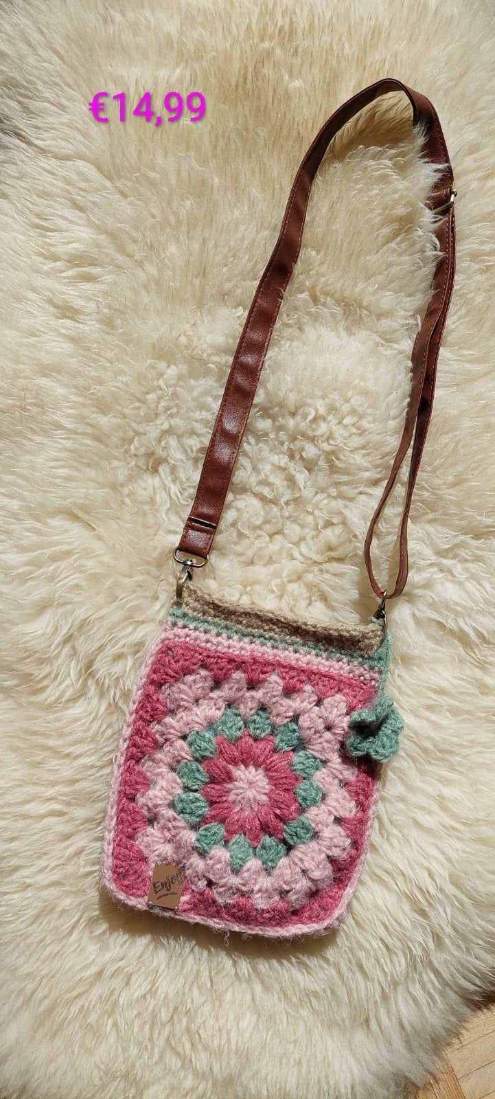 Nieuwe gehaakte haakte tas met bloemmotief roze groen, Ophalen of Verzenden, Nieuw, Groen