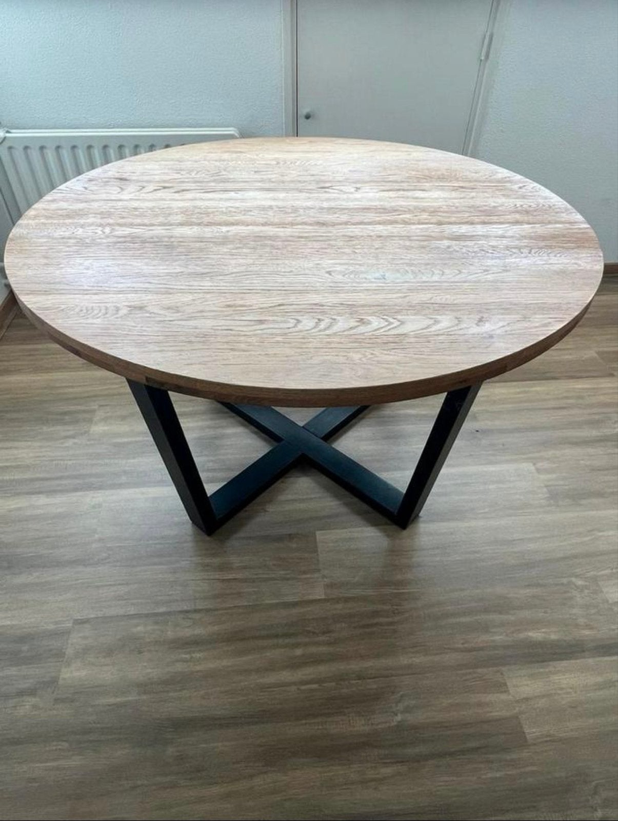 Ronde eettafel met geborsteld eiken blad (119cm), Ophalen, 100 tot 150 cm, Nieuw, Vier personen