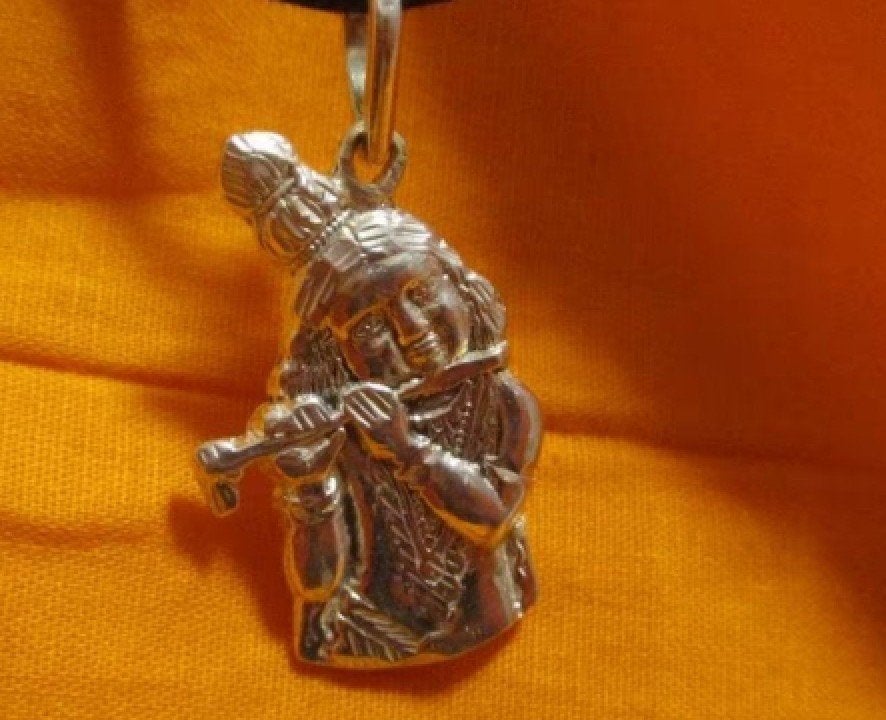 Zilveren Krishna met fluit kettinghanger, Verzamelen, Religie, Nieuw, Hindoeïsme, Sieraad, Verzenden