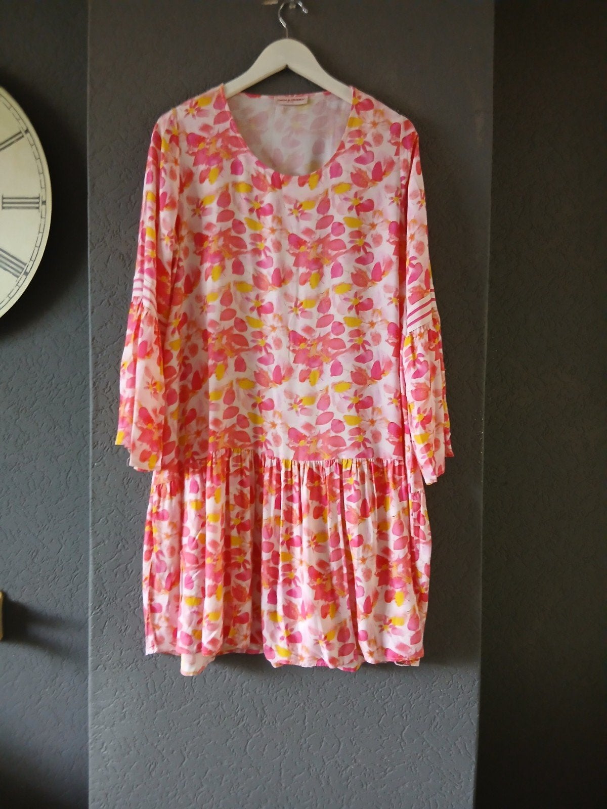 Frieda&Freddies jurk XL roze/geel bloemen viscose, Kleding | Dames, Ophalen of Verzenden