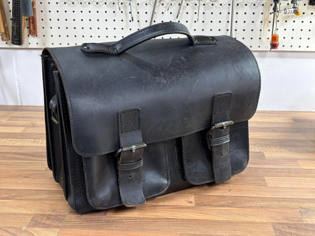 Grote lederen ‘Original Ruitertassen’ werktas/schooltas, Zwart, Aktetas of Boekentas, Zo goed als nieuw, Leer