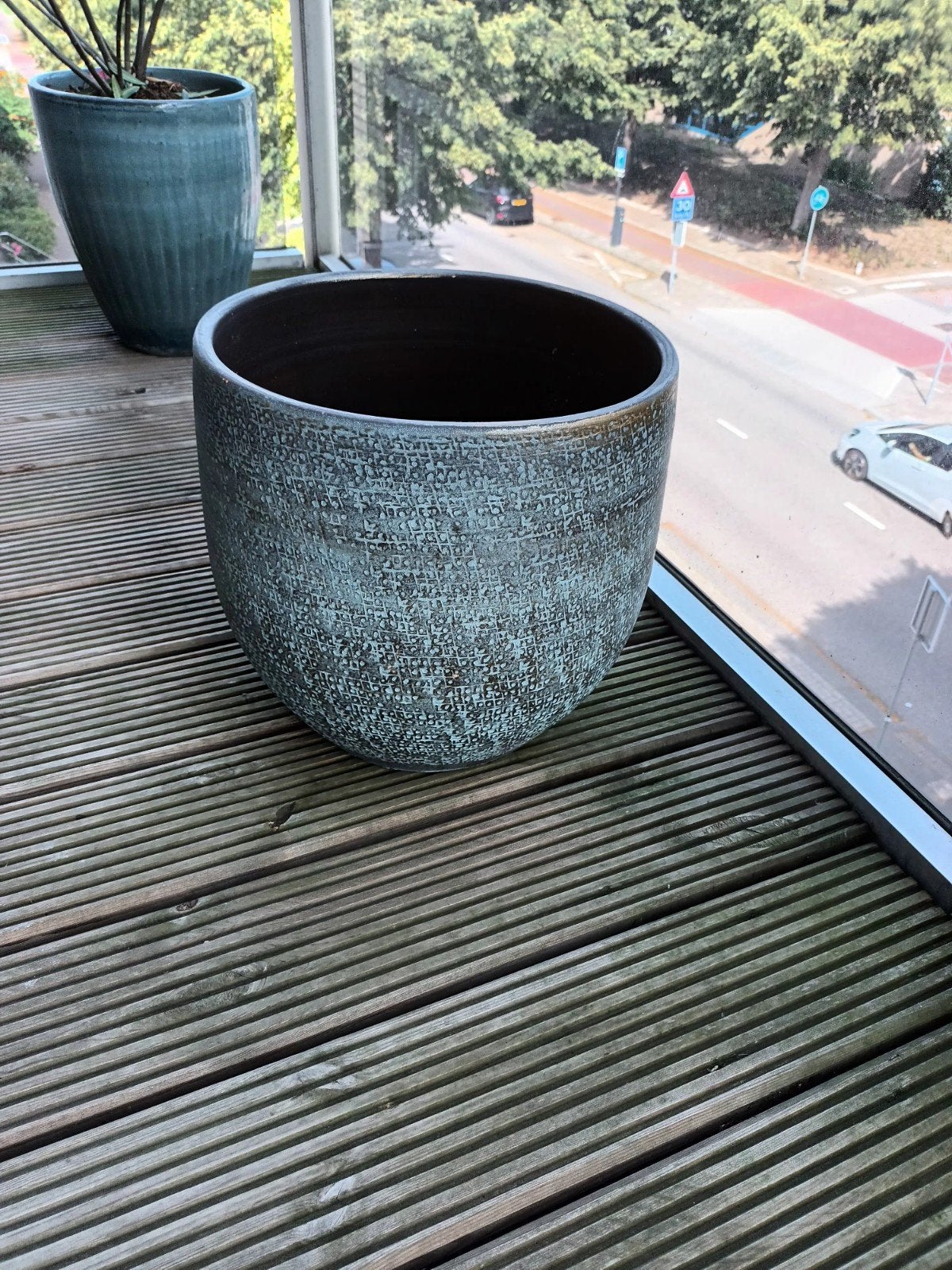 Grote bloempotten goud,groen,grijzig, Tuin en Terras, Bloempotten, Rond, Zo goed als nieuw, Minder dan 40 cm, Aardewerk
