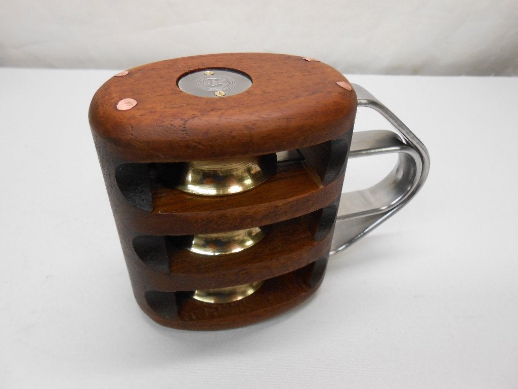 Houten Blok / Katrol, Drieschijfs, teak, 12 - 14 mm lijn, Watersport en Boten, Ophalen of Verzenden, Nieuw, Lijn of Blok