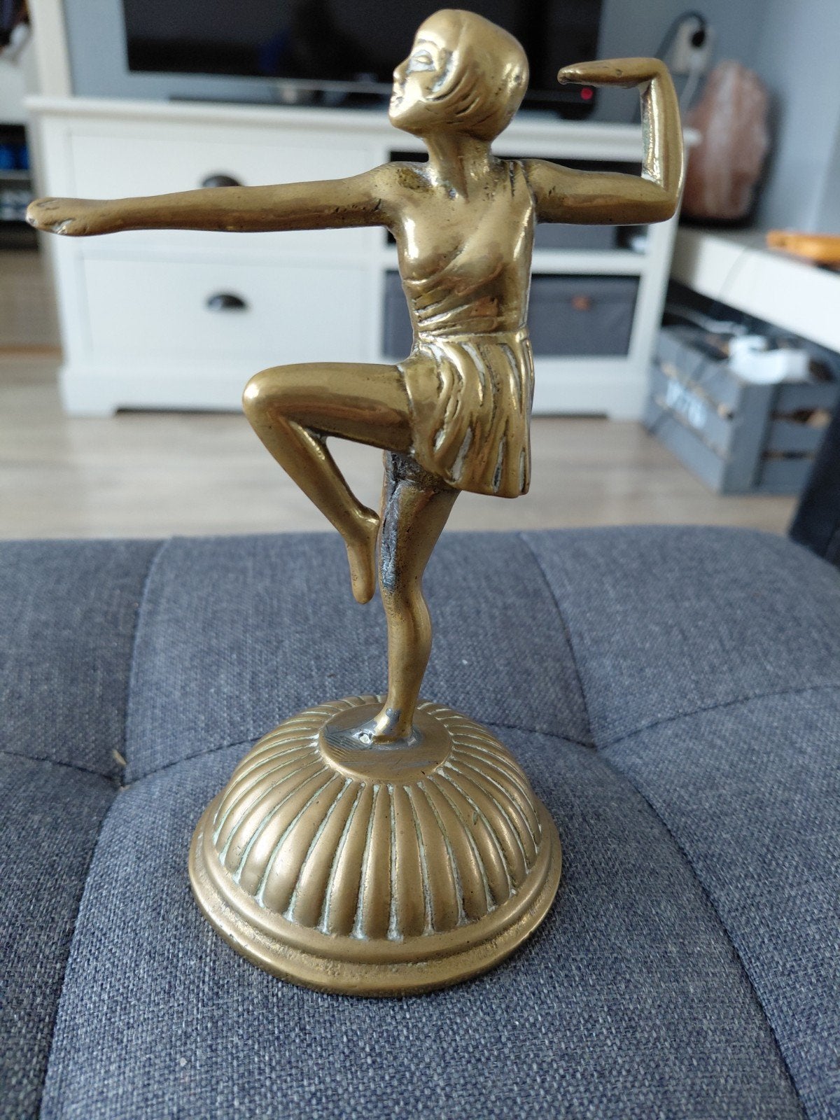 Art Deco Beeldje Danseres / Ballerina – Massief Messing, Antiek en Kunst, Antiek | Koper en Brons, Ophalen of Verzenden