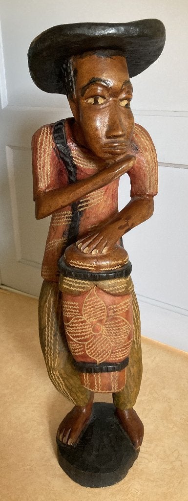 Sculptuur Trommelaar houtsnijwerk Dominicaanse Republiek, Ophalen, Houtsnijwerk, Handgemaakt, 50 - 100 cm