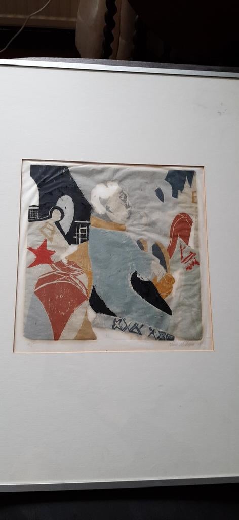 Ingelijste houtsnede Nicole Montagne '84, Antiek en Kunst, Kunst | Etsen en Gravures, Ophalen