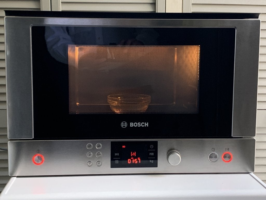 Bosch inbouw magnetron 38 cm hoog  hmt85ml53, Ophalen, Gebruikt, Magnetron, Inbouw
