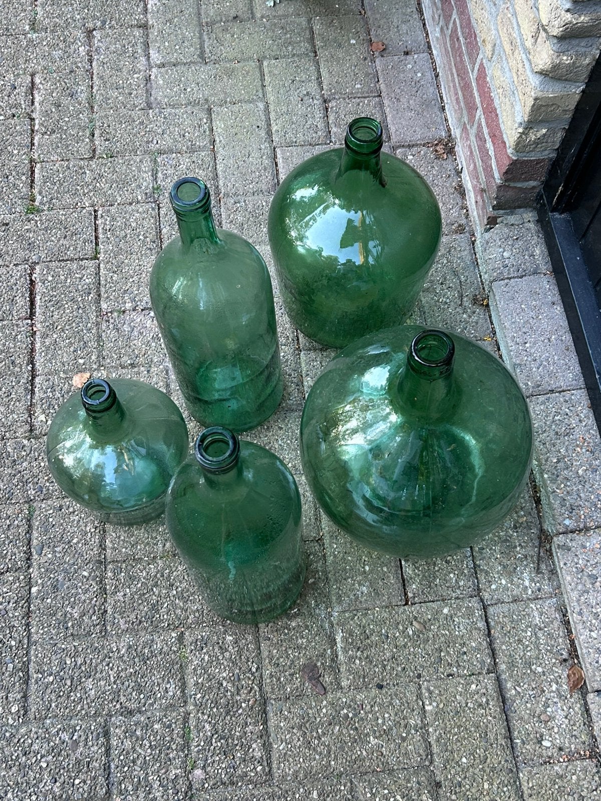 Antieke groene glazen flessen, Ophalen, Gebruikt