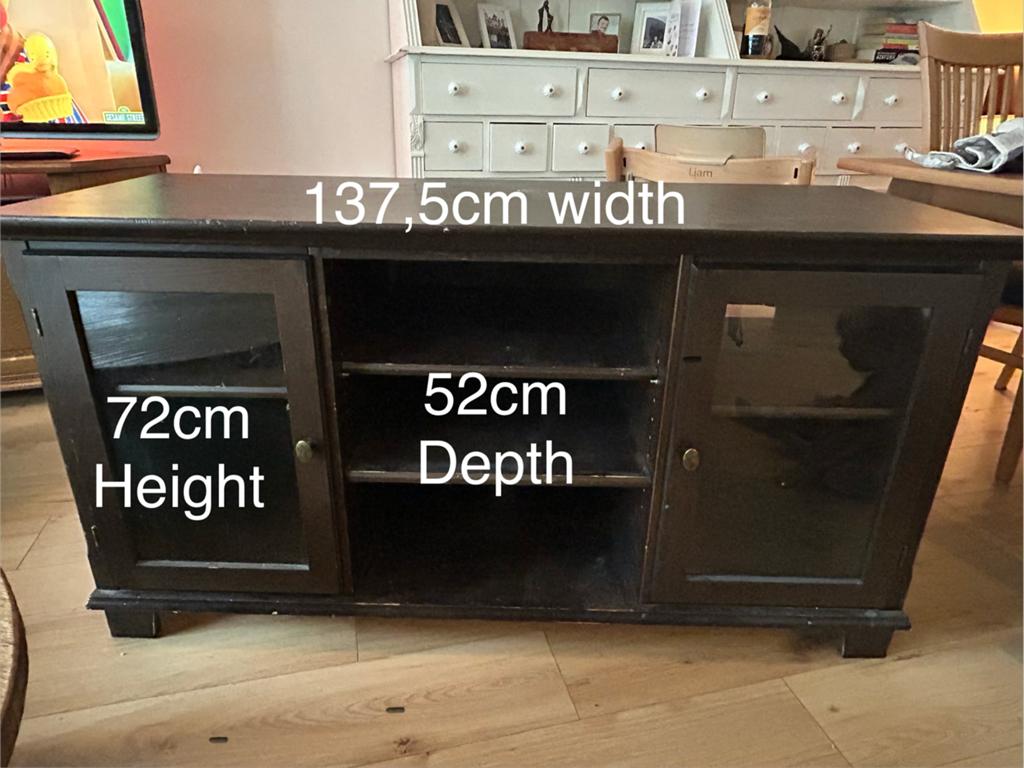 Boekenkast of TV kast Bruin, Gebruikt, 100 tot 150 cm, 50 tot 75 cm, Glas