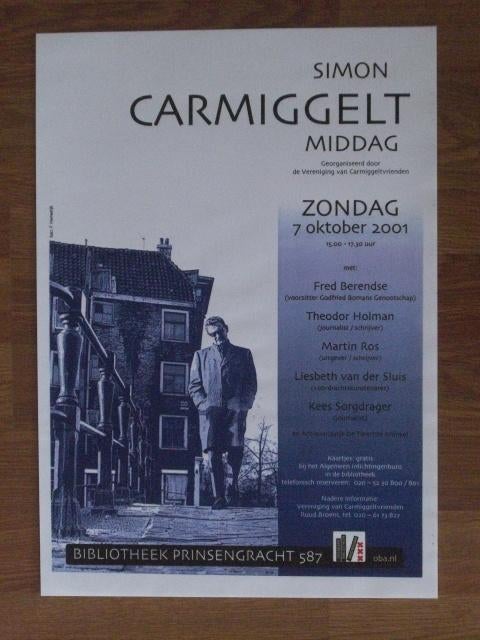 Affiche Simon Carmiggelt Middag - 7 oktober 2001., Verzamelen, Ophalen of Verzenden, Zo goed als nieuw, A4 of kleiner, Film en Tv